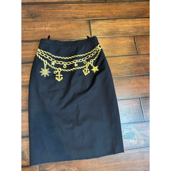 ESCADA | Black Gold Chain Pencil Skirt Size 6 - Picture 3 of 10